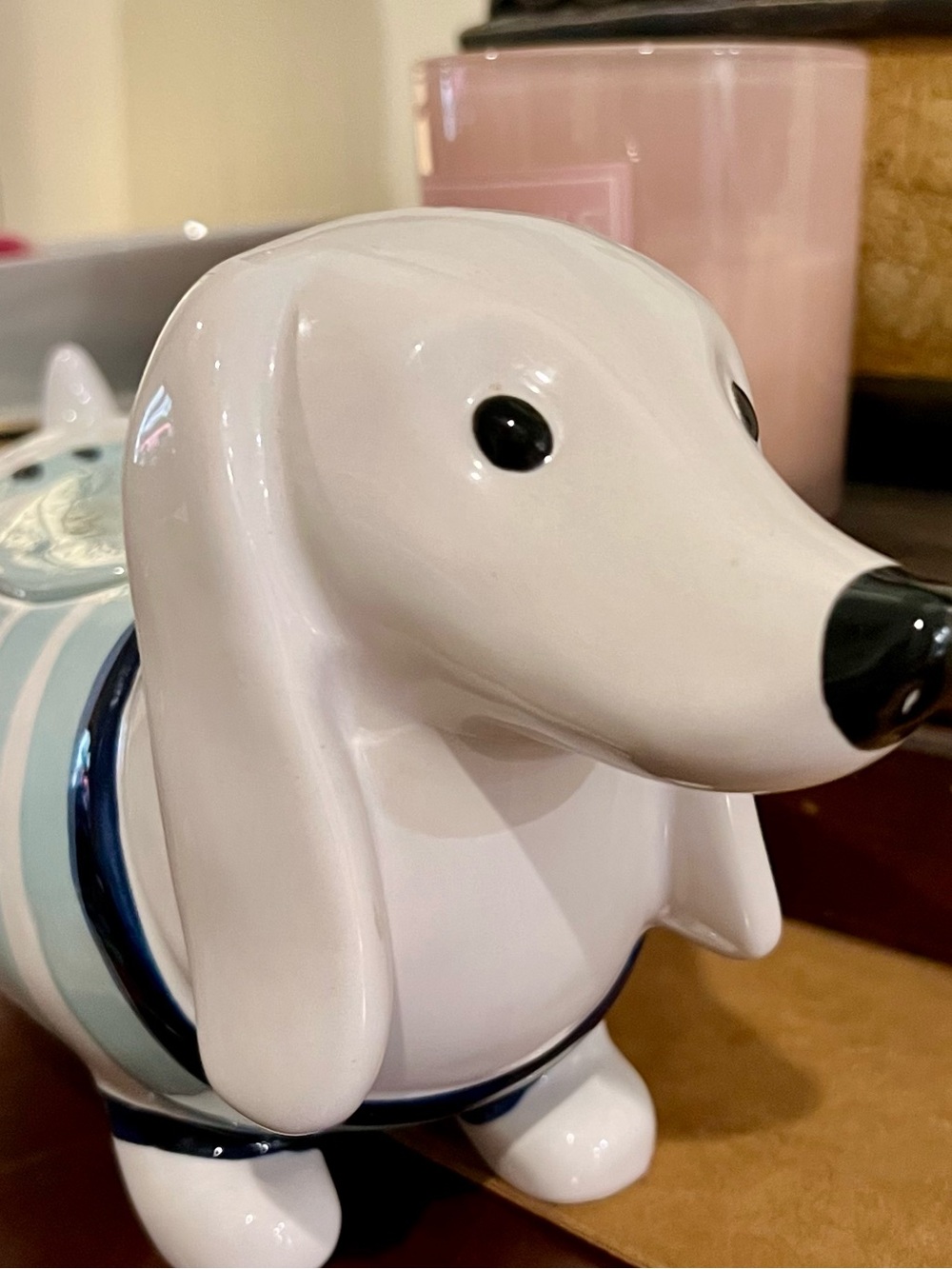 THRESHOLD Stoneware Doggie Cookie Jar in White and Blue. Sooo Cute! B7